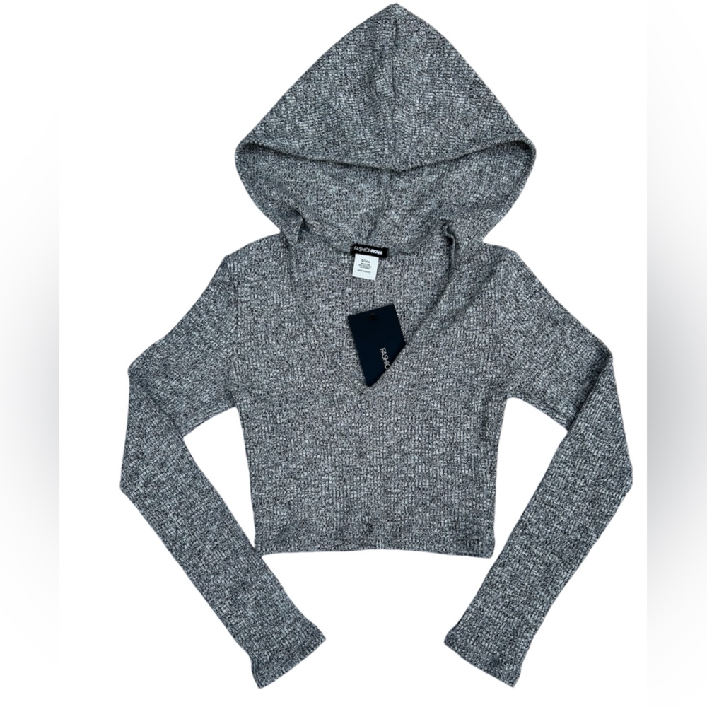 FASHION NOVA Women’s Gray Wanderlust Hoodie Crop Top Size: S